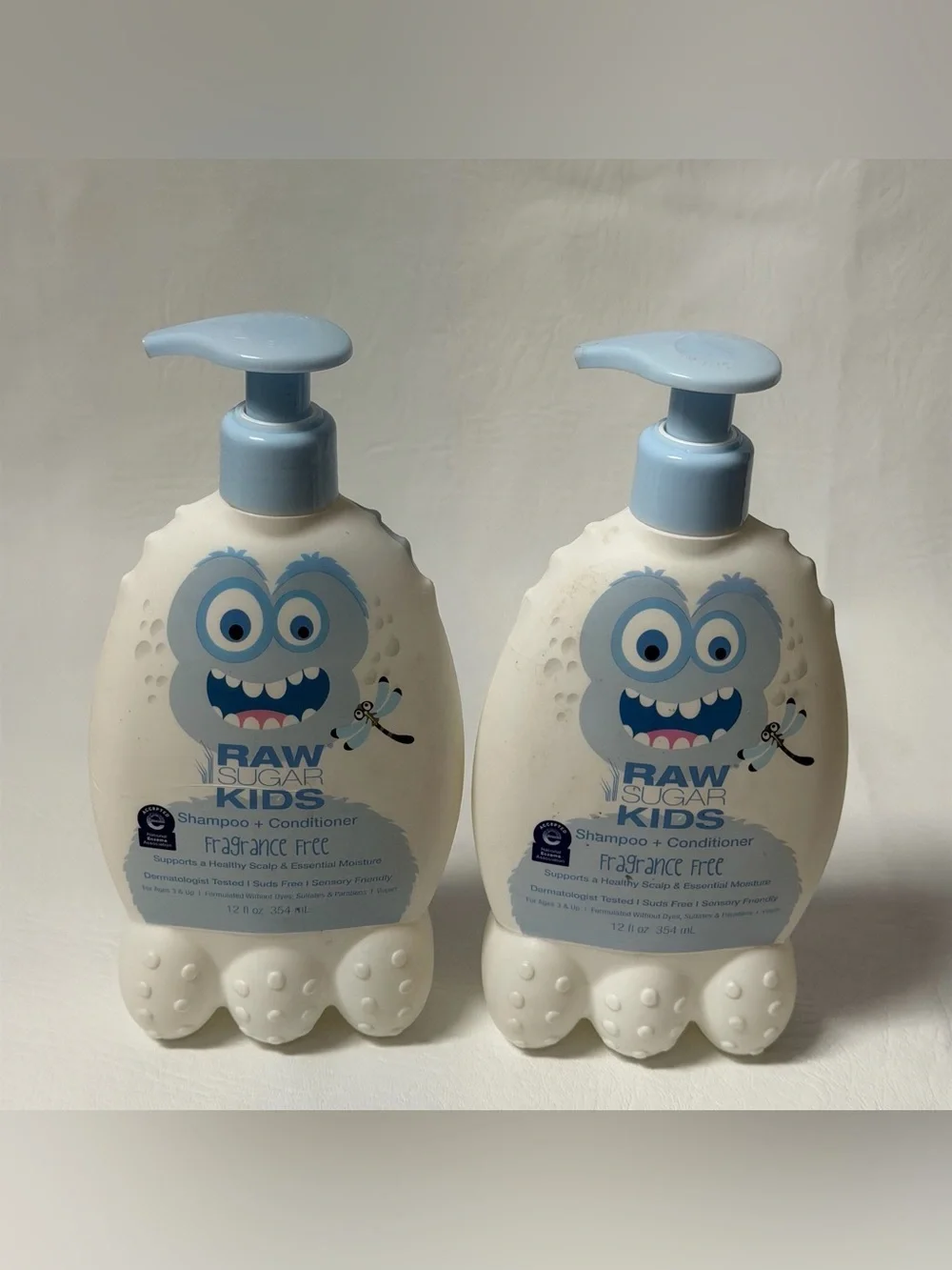 Lot (2) Sugar Raw Kids Fragrance-Free 2-in-1 Shampoo & Conditioner - New
